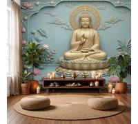 GLCWARM Photographie Papier Peint Panoramique Statue Du Bouddha Lotus 300X210Cm | Fresque Murale, Relief D'Inspiration Zen Papier Peint Intissé, Décoration Image Murale Pour Salon Chambre Bureau Tv