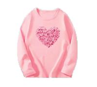 GLDFW Ensemble de vêtements en coton à manches longues pour filles avec imprimé cœur et fleurs, T-shirt Only, 120