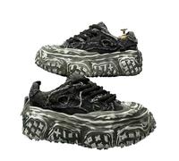 GLDFW Hommes Printemps Été Mode Rétro Tendance Bas de pneu Casual Épais Bas Hauteur Rehausser la Hauteur Couple Chaussures de Sport, Noir , 42 1/3 EU