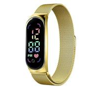GLDFW Montre à LED pour femme avec bracelet magnétique étanche tactile Horloge numérique Cadeau, doré, Bracelet