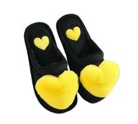 GLDFW Pantoufles chaudes en coton pour femme Motif cœur pêche dessin animé antidérapant, Amour jaune, 37.5 EU
