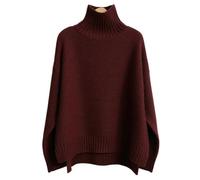 GLDFW Pull en cachemire monochromatique pour femme Grande taille Col roulé épais Coupe ample pour l'automne et l'hiver, bordeaux, M