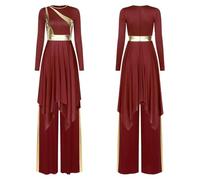 GLDFW Robe de danse liturgique à manches longues métallique brillant pour femme, pantalon pour église, chorale, performance, valse