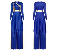 GLDFW Robe de danse liturgique à manches longues métallique brillant pour femme, pantalon pour église, chorale, performance, valse