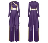 GLDFW Robe de danse liturgique à manches longues métallique brillant pour femme, pantalon pour église, chorale, performance, valse