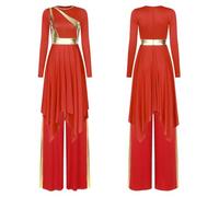 GLDFW Robe de danse liturgique à manches longues métallique brillant pour femme, pantalon pour église, chorale, performance, valse