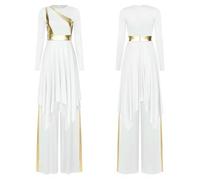 GLDFW Robe de danse lyrique métallique pour femme avec pantalon, vêtements liturgiques pour Halloween, louange, église, culte, bal