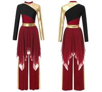 GLDFW Robe de danse lyrique métallique pour femme avec pantalon, vêtements liturgiques pour Halloween, louange, église, culte, bal