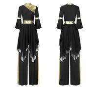 GLDFW Robe de danse lyrique métallique pour femme avec pantalon, vêtements liturgiques pour Halloween, louange, église, culte, bal