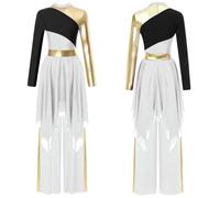 GLDFW Robe de danse lyrique métallique pour femme avec pantalon, vêtements liturgiques pour Halloween, louange, église, culte, bal
