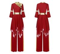 GLDFW Robe de danse lyrique métallique pour femme avec pantalon, vêtements liturgiques pour Halloween, louange, église, culte, bal