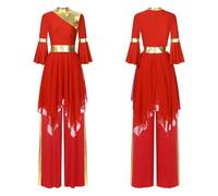 GLDFW Robe de danse lyrique métallique pour femme avec pantalon, vêtements liturgiques pour Halloween, louange, église, culte, bal