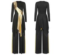 GLDFW Robe de danse lyrique métallique pour femme avec pantalon, vêtements liturgiques pour Halloween, louange, église, culte, bal