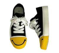 GLDFW Smiley Face Chaussures en toile Unisexe Chaussures basses à lacets Tendance Streetwear Printemps Arrivée Casual Étudiant Flats Cartoon Motif, Noir , 41 1/3 EU