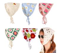GLDNTM Foulard triangle en tricot marguerite d'inspiration française pour femme - Bandeau floral avec ruban à nouer (motif multicolore)