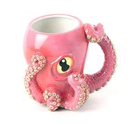 GLDOGO Tasse en céramique 3D en forme de pieuvre rose, nouvelle tasse faite à la main en forme de pieuvre, cadeau d'anniversaire pour les amateurs de café et de thé au lait