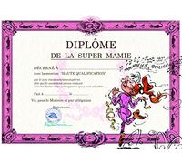 GLDP-7012 Gaston Lagaffe Carte Double avec Enveloppe Diplôme de la Super Mamie Grand-Mère Bonne Maman - Mlle Mademoiselle Jeanne chante - Pour Anniversaire ou Fête des Grands-Mères