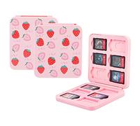 GLDRAM Étui de jeu Strawberry pour Nintendo Switch, support de jeu rose pour 12 Switch et 12 cartes Micro SD, joli rangement de cartes Switch, kit d'accessoires de jeu portable pour Switch 2/NS/OLED