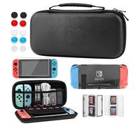 GLDRAM Étui de transport noir pour Nintendo Switch, ensemble d'accessoires 11 en 1 avec sac de voyage portable, housse de protection transparente, 2 mini porte-cartes de jeu Swich et 6 capuchons de