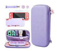 GLDRAM Étui de transport pour Nintendo Switch Lite, ensemble d'accessoires avec étui de voyage Sakura violet, coque de protection en TPU souple, protection d'écran HD, 2 jolies poignées pour les