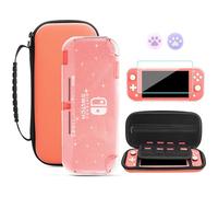GLDRAM Étui de transport rose pour Nintendo Switch Lite, étui de voyage portable avec 8 emplacements pour cartes de jeu, kit d'accessoires 4 en 1 avec coque de protection transparente en TPU pailleté