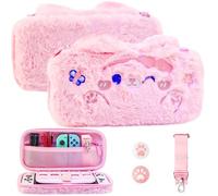 GLDRAM Étui en peluche compatible avec Nintendo Switch et OLED, ensemble d'accessoires de chat rose de dessin animé avec joli sac de transport portable, étui de jeu, bandoulière et capuchons de pouce