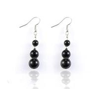 GLDW Boucle d'oreille, Obsidienne Naturelle Ronde Reiki Chakra Pierre Argent Hypoallergénique Crochet d'oreille Perlé À La Main Boucles d'oreilles Pendantes Pendantes Bijoux pour Femmes Filles Épou