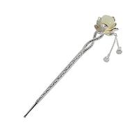 GLDW Pic A Cheveux,Bâton À Cheveux Rétro pour Femme Plaqué Argent Classique Imitation Hetian Jade Fleur De Lotus Épingles À Cheveux Baguettes À Cheveux Chinois Épingle À Cheveux Vintage Chignon