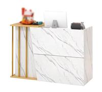 GLDWEY Bureau de Réception Professionnel - Comptoir d’Accueil Bois avec Rangements et Tiroirs, Meuble de Réception pour Bureau & Entreprise(1,140 * 40 * 90cm)