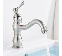 GLDYTVF Robinet de Salle de Bain à poignée Unique en Laiton Antique, mitigeur d'évier Chaud et Froid, Robinet de lavabo Rotatif, Finition brossée Courte, nickelé, élégance Moderne pour la