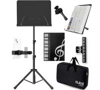 GLEAM Porte-partition en métal, Pupitre de Musique - Avec sac de transport, support pour téléphone, protège-partitions et pince, support de livre de bureau 5 en 1