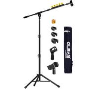 GLEAM Support de Microphone, Pied de micro pour microphone léger (< 0,5 kg) - Statif avec bras de positionnement, sac de transport, 2 pinces à micro et adaptateur vissable