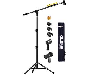 GLEAM Support de Microphone, Pied de micro pour microphone léger (< 0,5 kg) - Statif avec bras de positionnement, sac de transport, 2 pinces à micro et adaptateur vissable