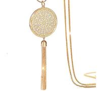 Gleamart Collier long avec pendentif cercle disque avec pompon et frange pour femme Métal