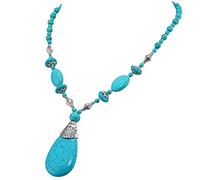 Gleamart Long collier de perles bohème avec pendentif en pierre précieuse turquoise pour femme, Métal Métal Turquoise, Turquoise