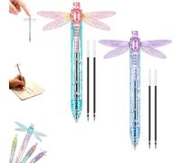 Gleaming Wings Dragonfly Pen,0.5mm Dragonfly Pen with Moving Wings，2PCS-E | Dragonfly Fidget Click Pen,Pretty Cute Novelty Retractable Pens,Creative Simulation Ballpoint Pens for School Office