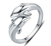 GleaMora Bague Réglable En Argent Ins Style Bague Mignon Double Dauphin Bague Minimaliste Bague Noël Vacances Femmes Bijoux D’anniversaire