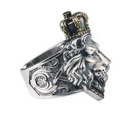 GleaMora Couronne de bague Roi Lion avec Zircon pour Homme Hip Hop Bague Simple Bague Personnalisé Tendance Noël Cadeau D’anniversaire