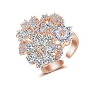 GleaMora Fleur d’Or Rose d’Argent de Luxe léger avec CZ Anneaux réglables pour Les Femmes personnalité fête de Mariage Bijoux Cadeau