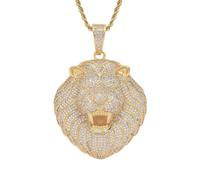 GleaMora Pendentif Tête De Lion Hommes Ins Style Personnalisé Collier Punk Collier Avec Zircon Bijoux Lumière Luxe Cadeau De Fête D’anniversaire