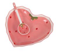 GLEAVI 1 ensemble d'assiettes à fraises : bol à apéritif en céramique en forme de cœur avec cuillère, plateau de service pour salade, céréales, dessert, collations, fête divertissante