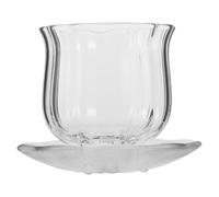 GLEAVI 1 ensemble de tasses en verre en forme de citrouille avec dessous de verre, tasses à thé Kung Fu transparentes en forme de citrouille avec plateau à soucoupe pour accessoires de thé