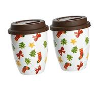 GLEAVI 2 Pièces Tasse de Noël céramique Tasses de café gobelet sans anse tasse à café avec couvercle en silicone tasse à boire