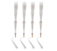 GLEAVI 4pièces Éventails Pliants Chinois Dentelle Blanche Lot De Éventails Décoratifs Vintage Pour Mariage Et Soirées Danse Pliable Plastique