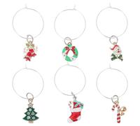 GLEAVI 6 Pièces Étiquettes pour Verres à Vin en Fer, Marqueurs de Boisson Réutilisables et Lavables, Motif Noël, Faciles à Appliquer, pour Familles et Fraternités Couleur Aléatoire