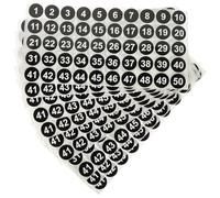 GLEAVI Autocollants Numérotés 1 à 50 Ronds 2,54 Cm Imperméables Noir/blanc, 10 Feuilles Étiquettes Adhésives pour Organisation Bureau, Classe et Gestion Stock