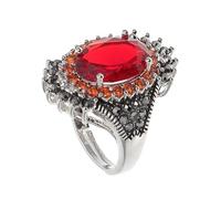 GLEAVI Bague en Argenté Thaïlandais Grosse Pierre Rouge Grenat Bague Ouverte Ajustable Bijou pour Femmes Accessoire Décoratif Chic Saint-Valentin Présent Élégant