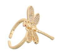 GLEAVI Bague Libellule Ouverte Plaquée Or 18k Ajustable Femme Bijoux Zircon Cubique Anniversaire Quotidien