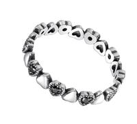 GLEAVI Bague Vintage en Argenté Sterling S925 Zircon Noir Cœur Incrusté, Bijou Doigt Femme Taille 7, Accessoire Élégant pour Présent et Usage Quotidien