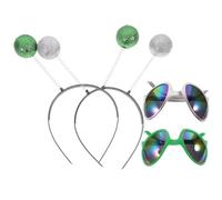 GLEAVI Bandeaux de Fête Amusants Extraterrestres 4 Pièces Lunettes de Soleil Décoratives en Plastique, Accessoires Cosplay Vert et Argenté pour Costume et Fêtes à Thème